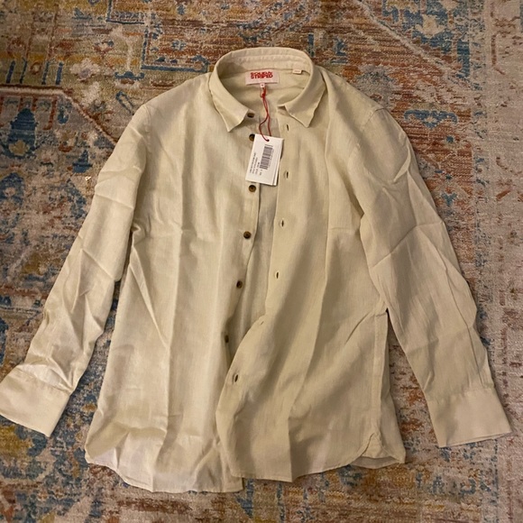 NWT Solid & Striped Cream Linen cover up - Small - Picture 3 of 5